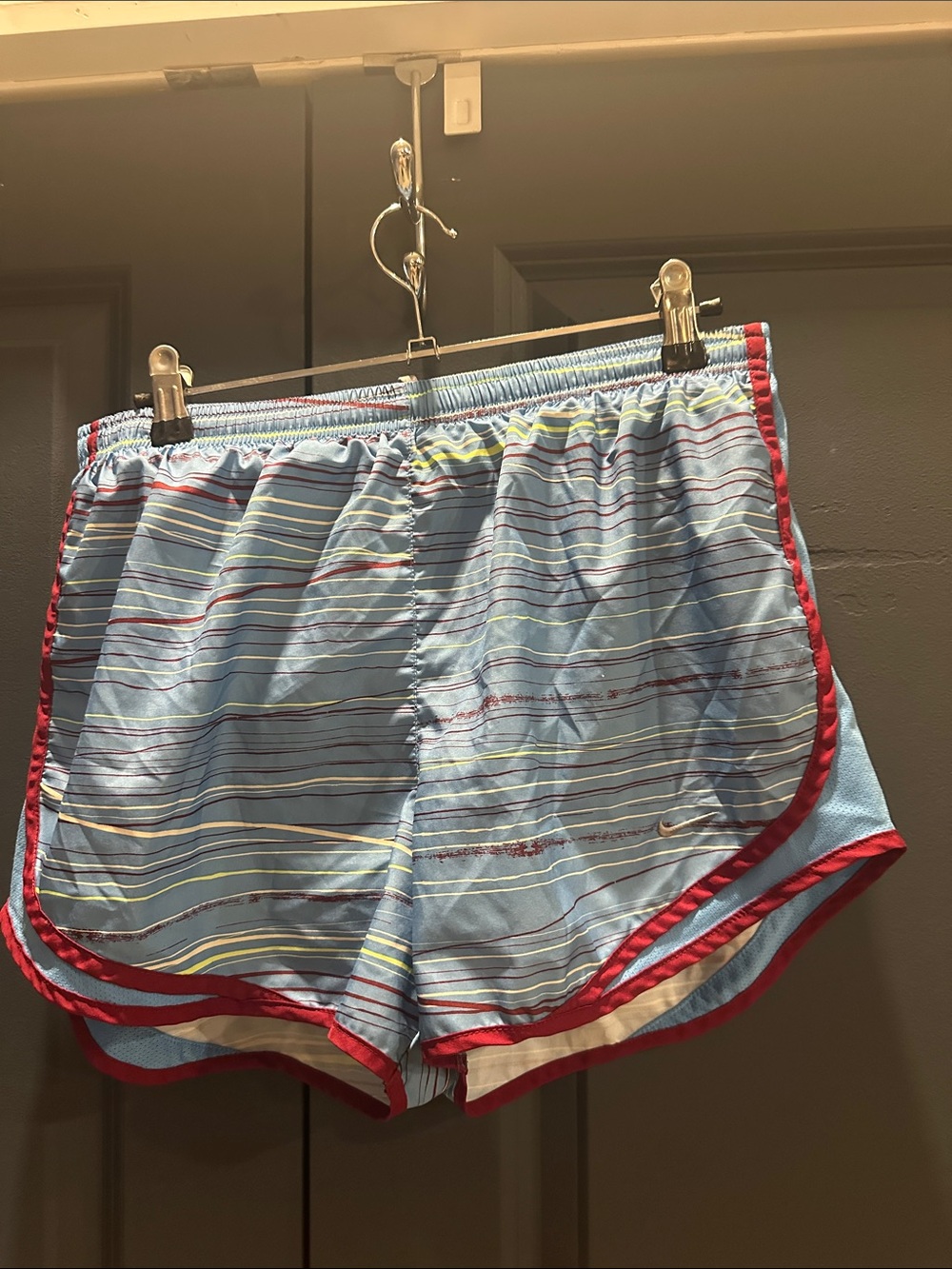Nike Blue Striped Athletic Shorts with Red Trim
